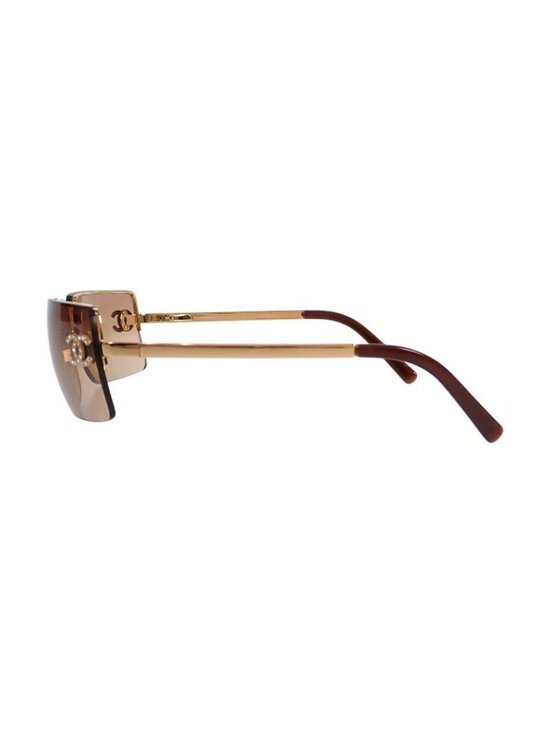 Chanel Half Rimless CC Logo Eyewear Sunglasses Rhinestone Gold Brown Y2K Vintage main image 11